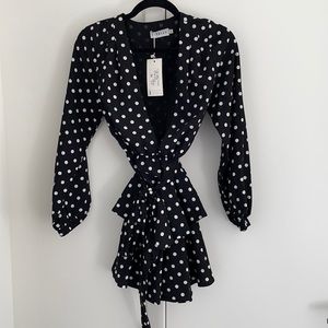 Lioness brand black polka dot wrap dress size XS